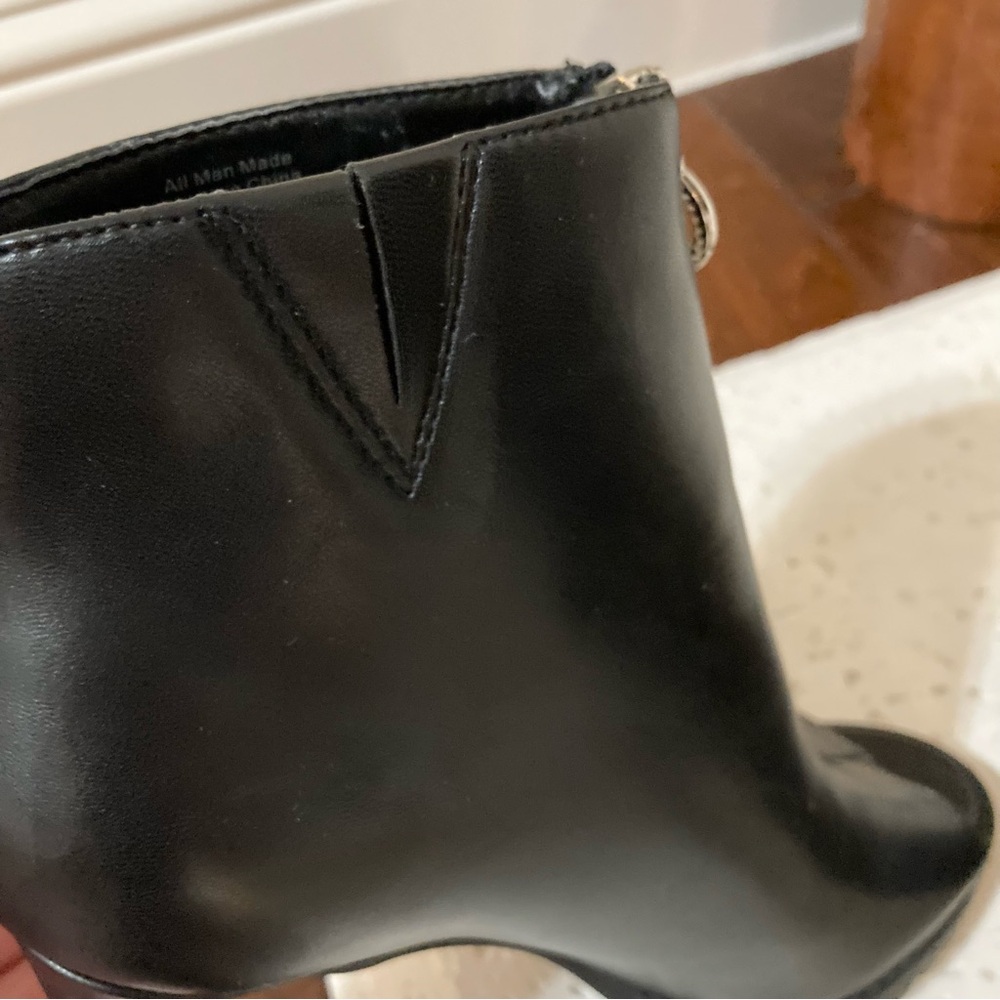 NEW Black Booties Peep Open Toe Bar III Ankle Boots Zip Size 7.5- 8 - Picture 7 of 11